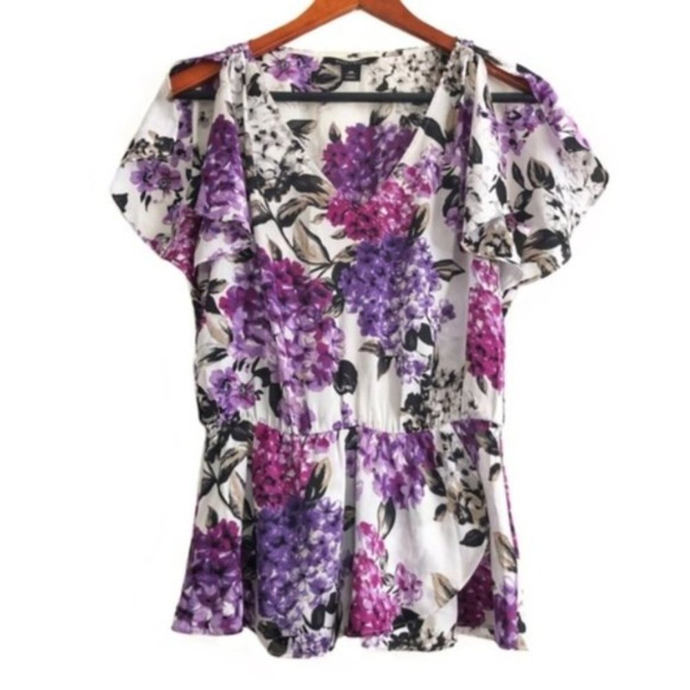 whbm Floral Print Flutter Sleeve Peplum Blouse XS - Picture 3 of 11